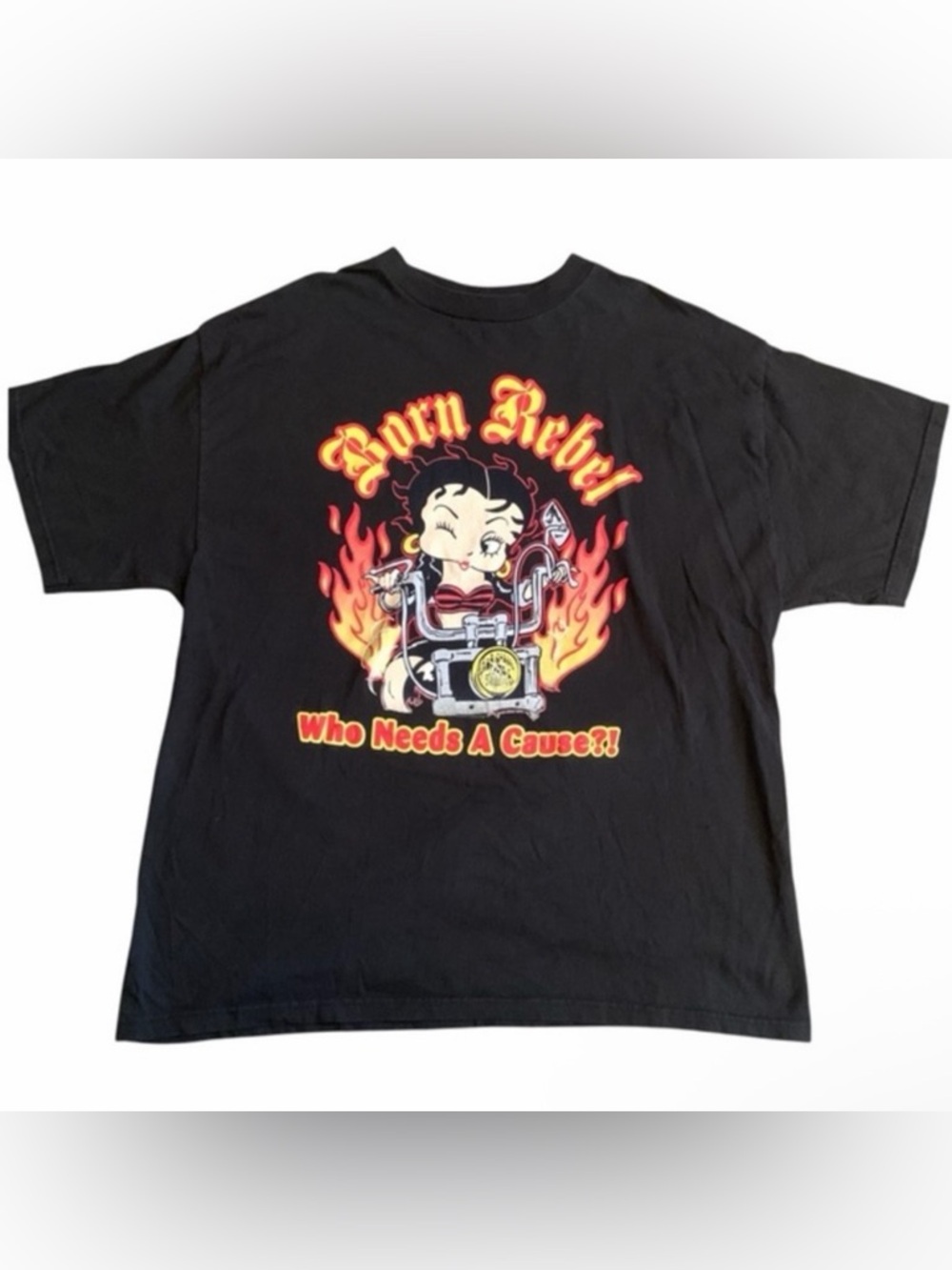 Vintage Y2K Betty Boop “Born Rebel – Who Needs a Cause?!” Tee Black Delta Pro XL